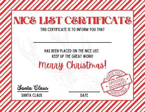 Nice List Certificate Printable