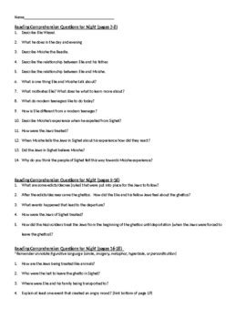 night elie wiesel comprehension questions answers PDF