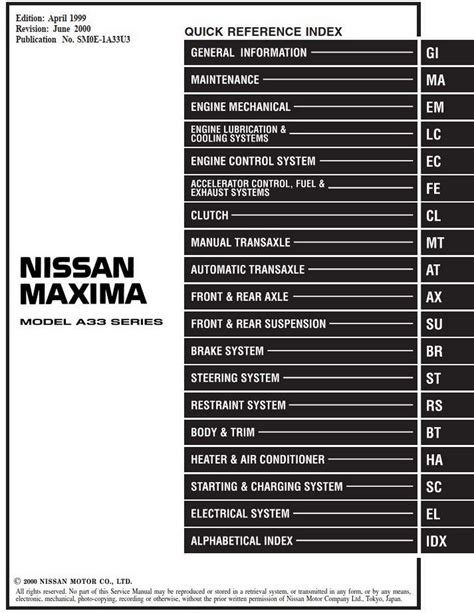 nissan maxima 2000 service manual user guide Doc