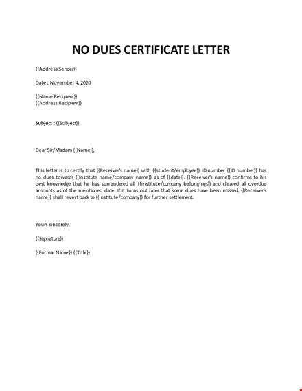 no due certificate format Ebook Doc