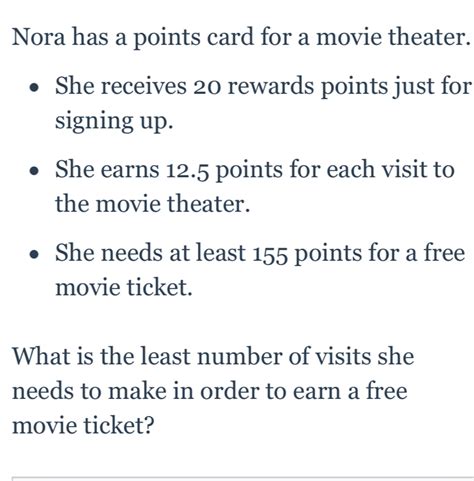 nora has a points card for a movie theater.