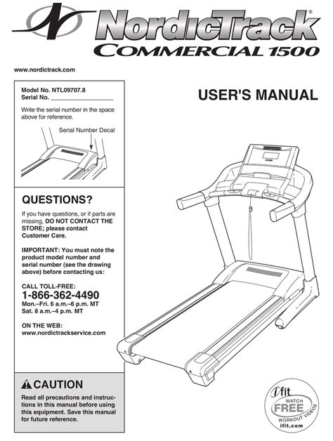 nordictrack 1500 commercial treadmill manual Kindle Editon