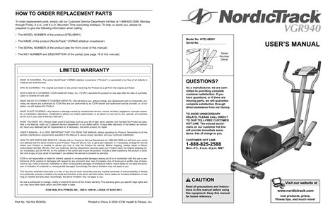 nordictrack elliptical user manual PDF