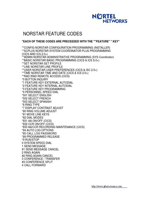 norstar feature codes m7310 pdf Doc