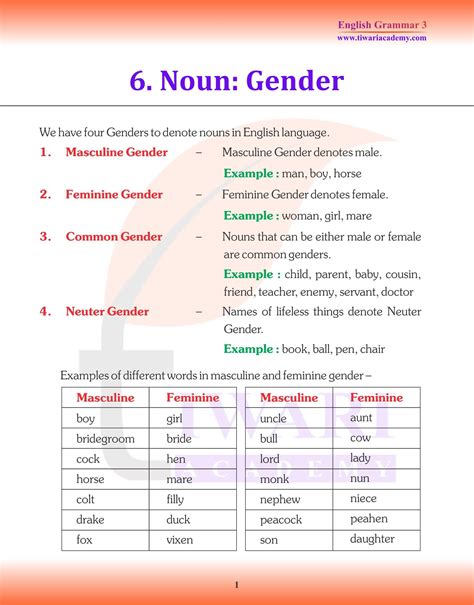 noun genders grade 3 Ebook Reader