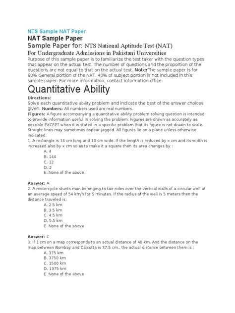 nts nat test sample paper PDF