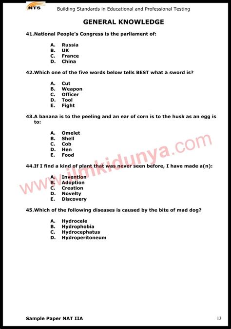 nts test sample paper for pst Doc