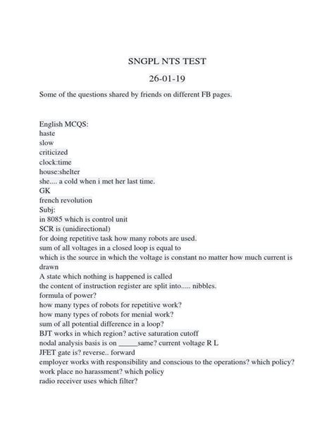 nts test sample paper for sngpl Kindle Editon