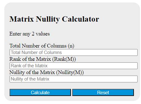 nullity matrix calculator