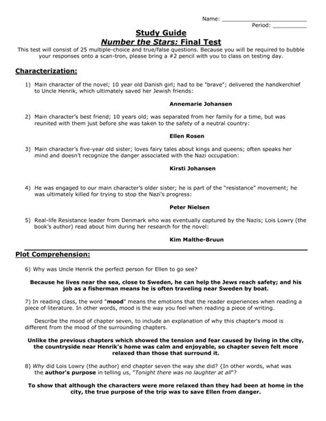 number the stars answers to study guide Doc