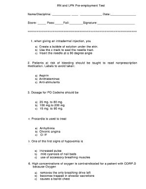 nurse pre employment pharmacology test and answers Doc