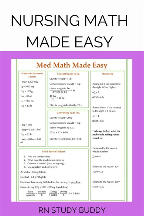 nursing math practice worksheets with answers