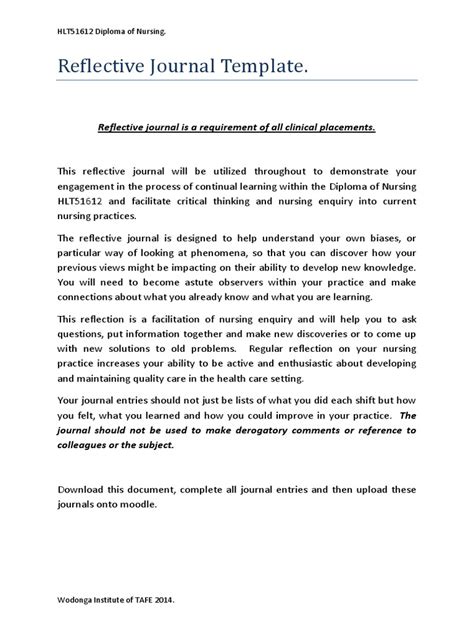 nursing reflective journal example Reader
