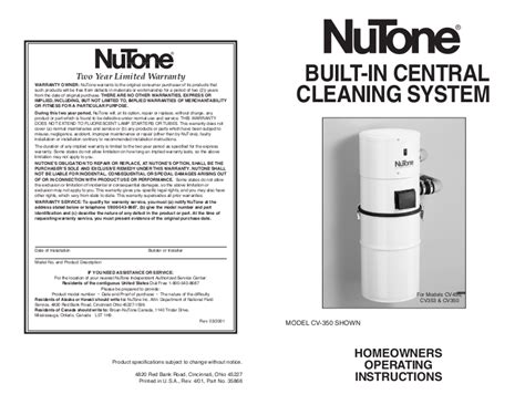 nutone cv350 cv353 cv450 user guide Doc