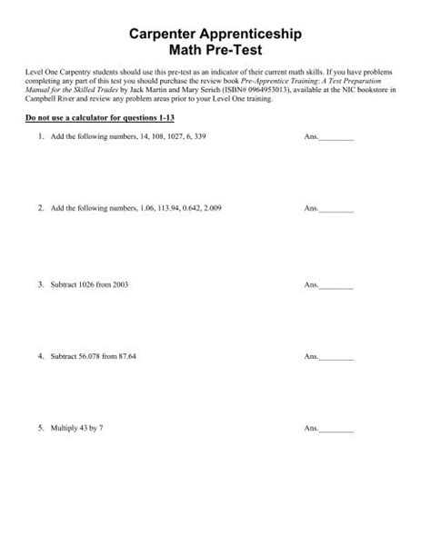 nys carpenter apprentice math aptitude test Doc