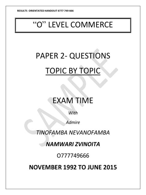 o level commerce past papers PDF
