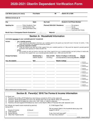 oberlin dependent verification form