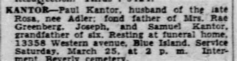 obituary frank kantor 1968 chicago il