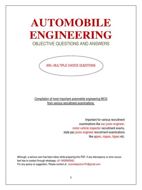 objective questions in automobile engineering Reader
