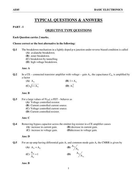 objective type question answer for operational amplifiers PDF