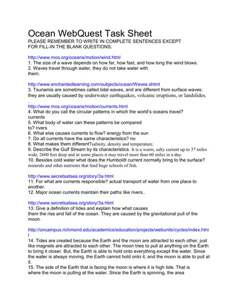 ocean webquest task sheet answers pdf Doc