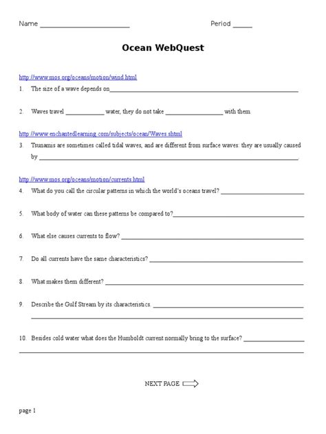 ocean webquest task sheet answers pdf Doc