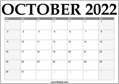 october 2022 calendar