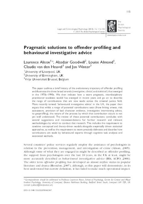 offender profiling behavioural investigative advice free Epub