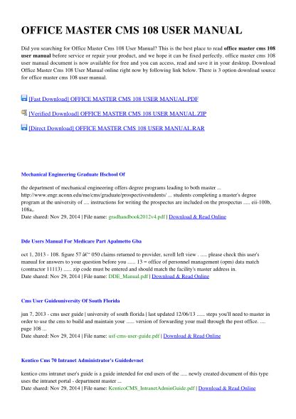 office master cms 108 user manual Epub