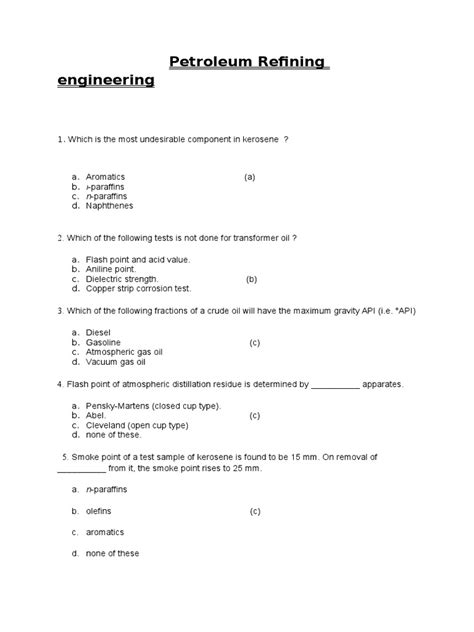 oil refinery operator test questions PDF
