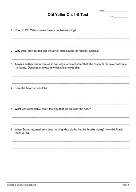 old yeller comprehension questions and answers PDF