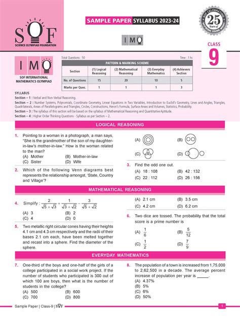 olympiad sample paper 9th class Epub