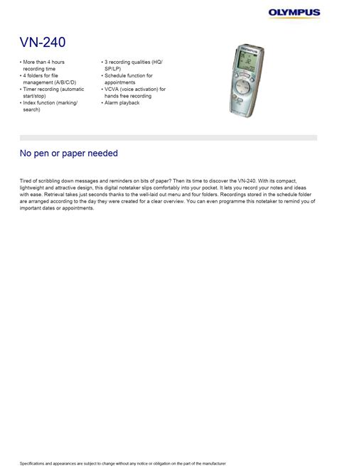 olympus vn 240 manual Epub