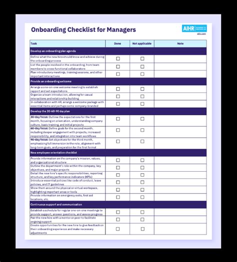 onboarding checklist for hiring managers template Doc