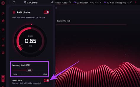 opera gx ram usage