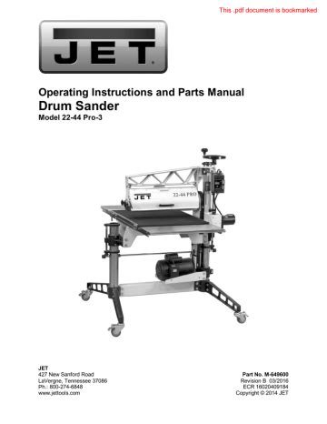 operating instructions and parts manual drum sander 3 Doc