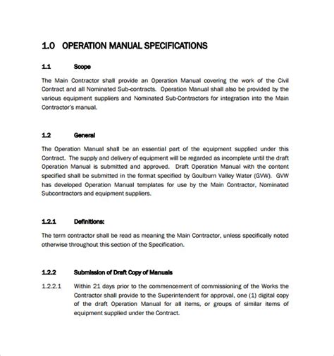 operating manual template PDF