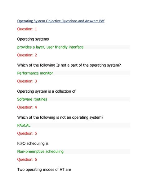 operating system objective type interview questions and answers Doc