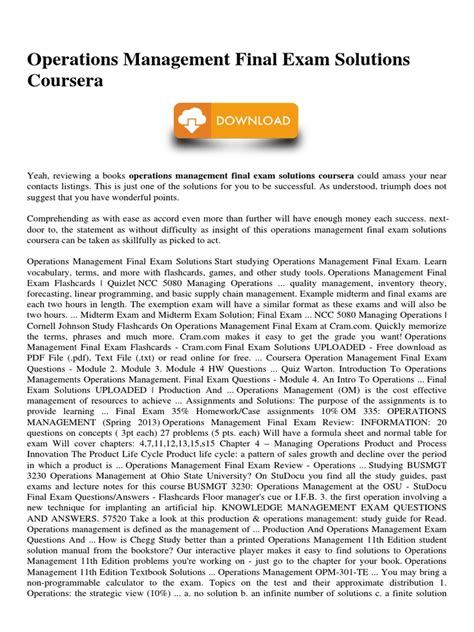 operations management final exam solutions coursera Kindle Editon