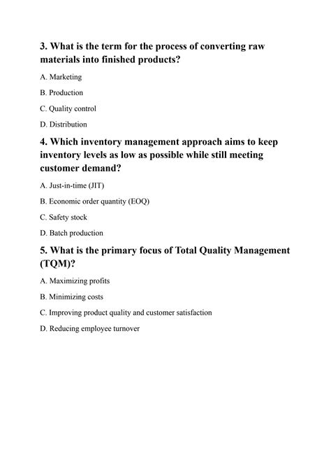 operations management quizzes answer solutions PDF