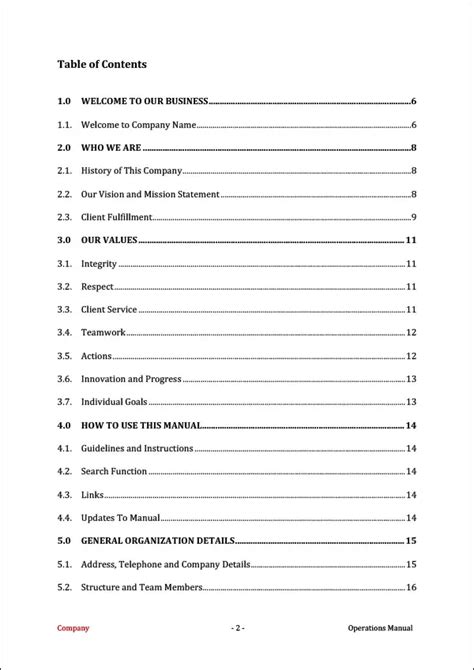 operations manual table of contents Reader