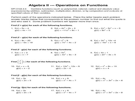 operations on functions worksheet answers Doc