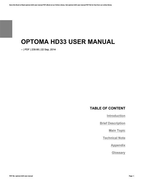 optoma hd33 user manual PDF