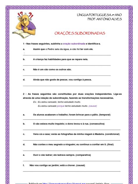 orações subordinadas adverbiais exercicios