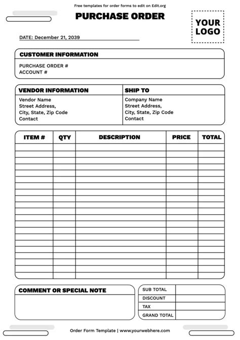 Order Form Template Free