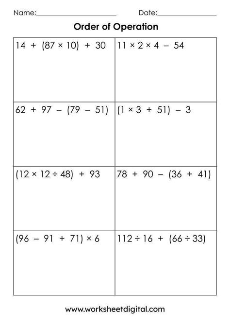 order of operation worksheet