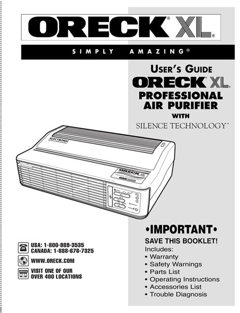 oreck air purifier user manual Reader