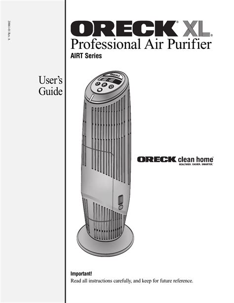 oreck xl tower air purifier manual PDF