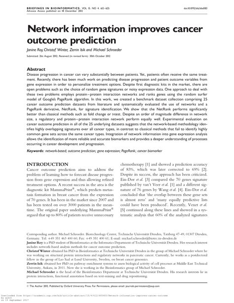 outcome prediction in cancer outcome prediction in cancer PDF