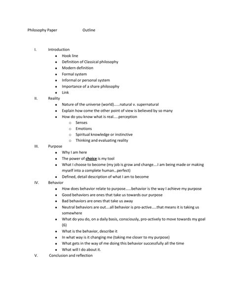 outline for philosophy paper PDF